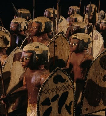 Ancient wooden soldiers in the tomb of Mesehti