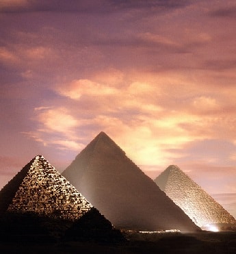 Pyramids on the Giza Plateau at night