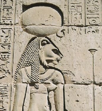 Stone carving of Egyptian Goddess Tefnut